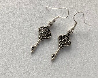 Antique Silver Plated Key Charm Earrings