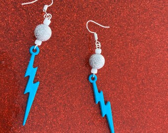 Blue Lightening Bolt Dangle Earrings