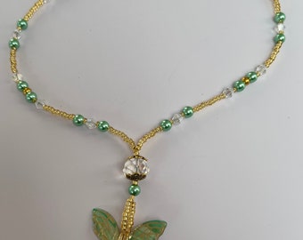 Green Bead Butterfly Pendant Necklace