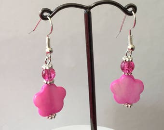 Pink flower earrings