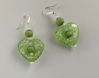 Pretty Green Dangly Heart Earrings