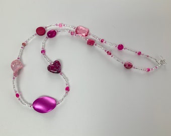 Pretty Pink Long Beaded Necklace