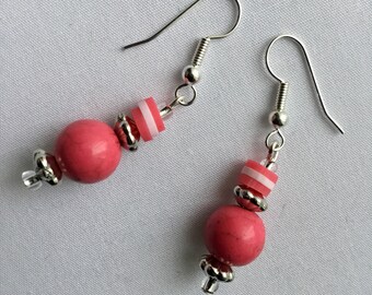 Pink beaded dangle earrings