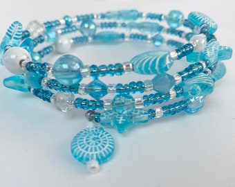 Blue Shell Memory Wire Bracelet