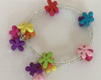 Colourful flower bead memory bracelet