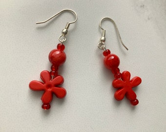 Bright Red Splash Dangle Earrings