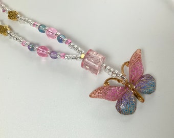 Pink And Purple Butterfly Pendant Necklace