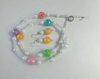 Disco Ball Bead Necklace and Earrings