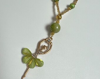 Green Dressed Ballerina Pendant Necklace