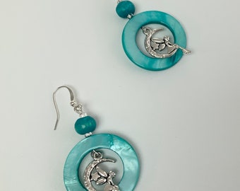 Pretty Turquoise Bead Fairy Charm Earrings