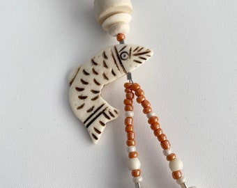 Orange Bead Fish Pendant Necklace