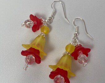 Red and Yellow Flower Dangle Earrings