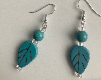 Turquoise Dangly Leaf Earrings