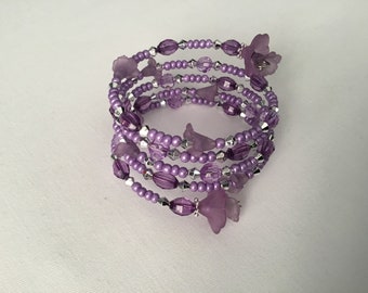 Purple bead memory wire bracelet