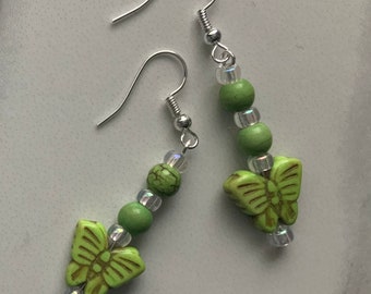 Pretty Green Dangly Butterfly Earrings
