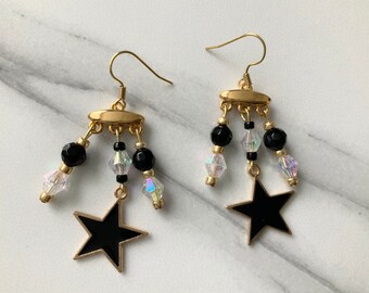 Dangly Black Star Earrings