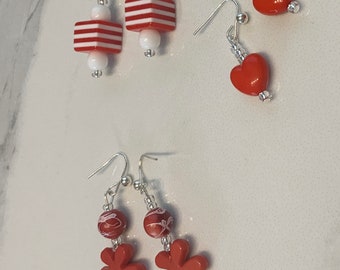 Bright Red Dangly Earring Set