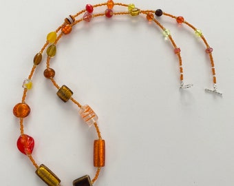 Bright Orange,Yellow and Brown Glass Bead Long Necklace