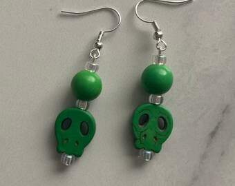 Bright Green Skull Dangle Earrings