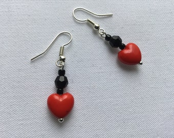 Red heart bead earrings