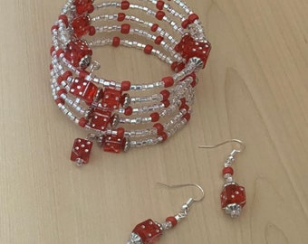 Red Dice Bracelet and Earrings