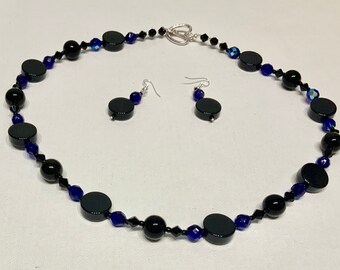 Black and Blue Beaded Necklace