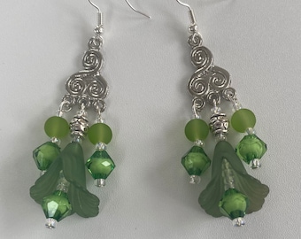 Dangly Green Flower Earrings
