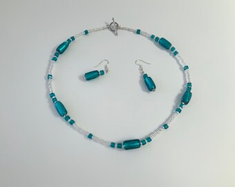 Dazzling Blue Glass Bead Necklace and Earrings
