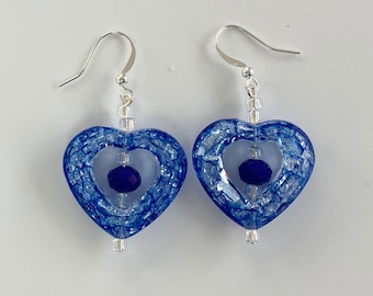 Chunky Blue Heart Bead Earrings