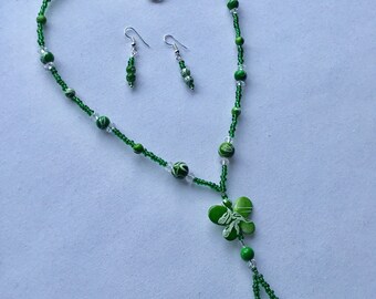 Green butterfly necklace with earrings