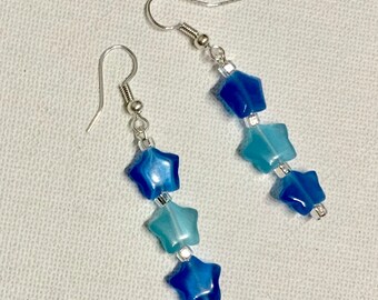 Pretty Blue Star Bead Dangle Earrings