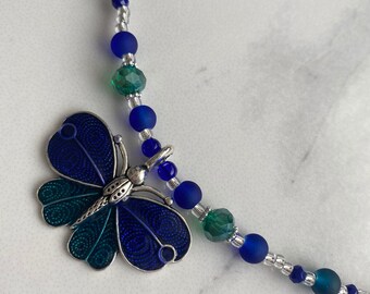 Blue and Green Butterfly Pendant Necklace