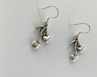 Silver Cherry Charm Earrings