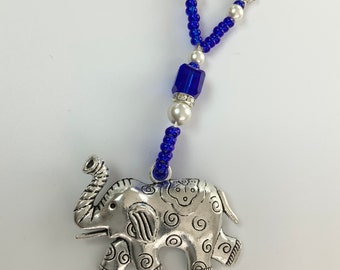 Large Elephant Pendant Blue Necklace