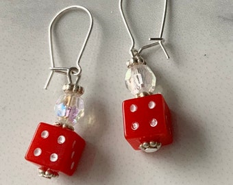Little Red Dangle Dice Earrings