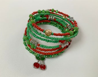 bright Red and Green Memory Bracelet