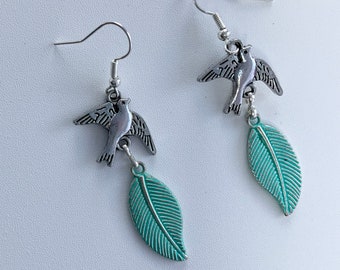 Blue Bird Charm Earrings