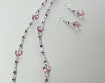 Heart Bead Necklace and Earrings