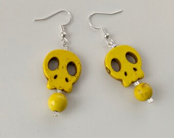 Bright Yellow Skull Dangle Earrings