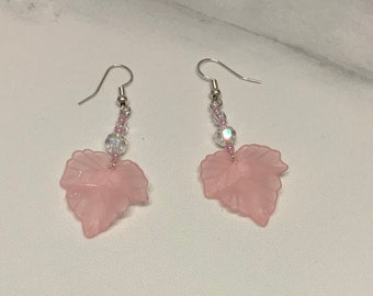 Pink Leaf Dangle  Earrings