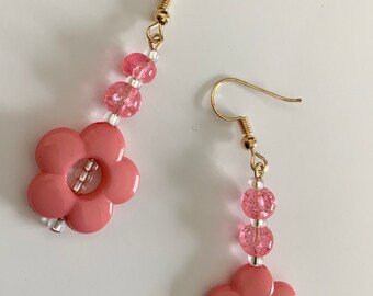 Pretty Pink Flower Dangle Earrings