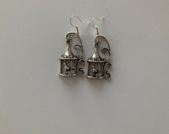 Bird Cage Silver Plated Charm Earrings