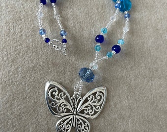 Large Butterfly Blue Bead Necklace