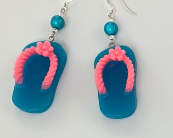 Bright Blue Flip Flop Dangly Earrings