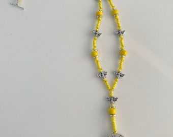 Yellow Bead Bee Pendant Necklace