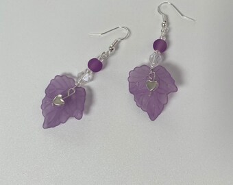 Purple Leaf Dangle Earrings