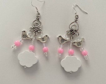 Dangly Bird and Cloud Earrings