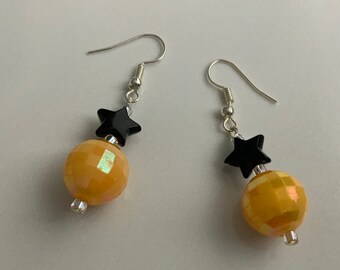 Bright Yellow and Black Star Beaded Earrings