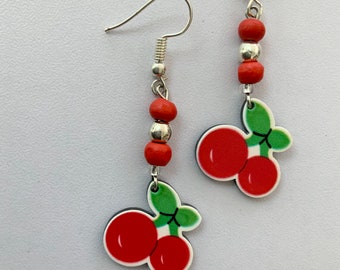 Bright Red Cherry Earrings