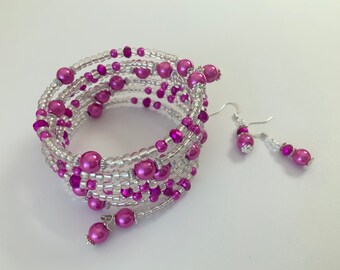 Pretty Bright Pink Memory Bracelet and Earrings